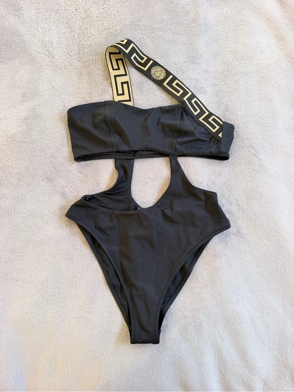 Versace Black One-Piece with Gold Strap Detail Swimsuit Size 3 S-M